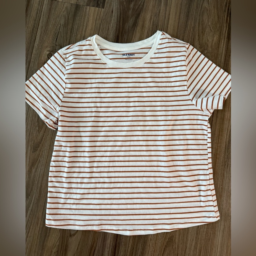 Old Navy White and Brown Striped Tee
